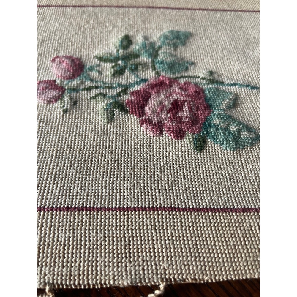 Vintage Needlepoint Rose Floral Canvas Handmade Cottagecore Grandmillennial - Picture 3 of 7